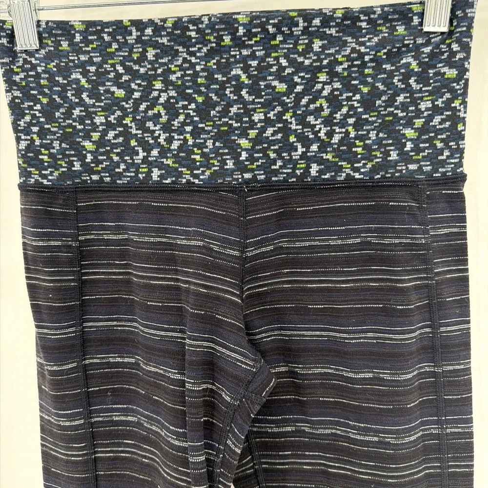 Lululemon Lulu Sz 4 Skinny Groove Pants Leggings Roll down Striped Navy Black